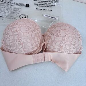 Lace Clear Strap Bra NEW Womens 36 D Beige Front Support Band Versitile Sexy